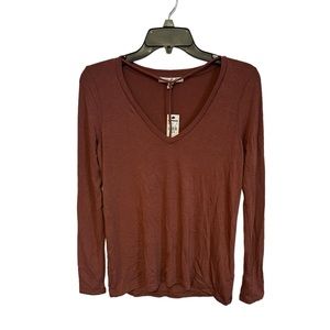 Express NWT Brown V-neck Long Sleeve Top